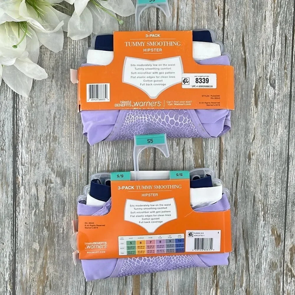 Tummy-Smoothing Microfiber Hipsters Underwear Panty 2, 3-Packs Size S5